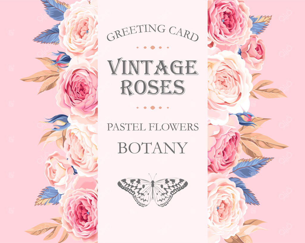 کارت وکتور وینتیج با طرح گل رز