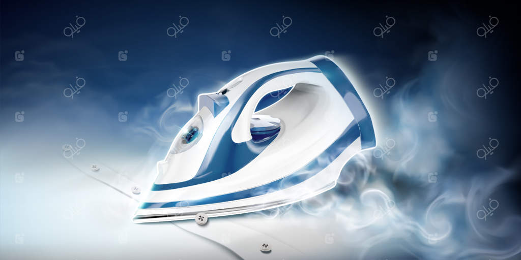 اتو کردن پیراهن سفید با بخار در تصویرسازی سه‌بعدی