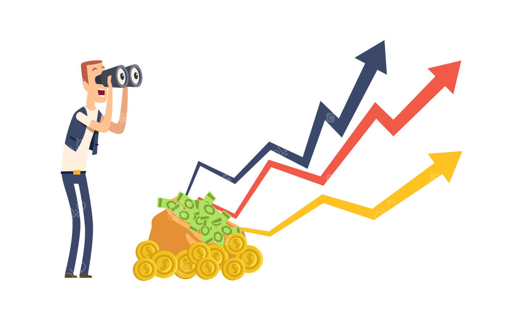 سرمایه‌گذاری خوشحال: رشد مالی و موفقیت در نمودارهای پولی - مفهوم مردی که با دوربین دوچشمی نگاه می‌کند وکتور