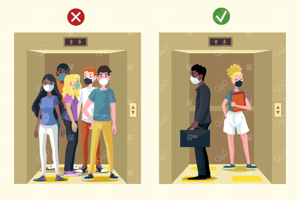 رعایت فاصله‌گذاری اجتماعی در آسانسور