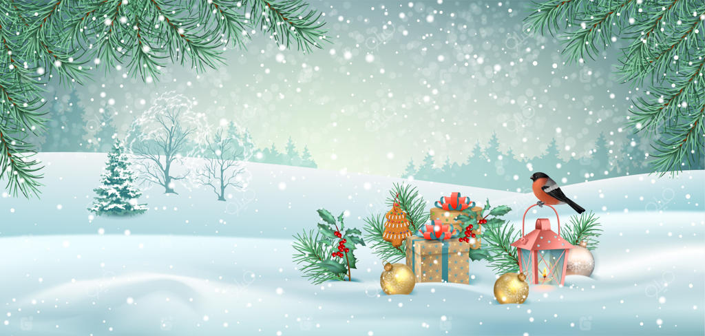 کریسمس مبارک و سال نو پر از شادی: منظره واقعی زمستان با پرنده و تزئینات کریسمس