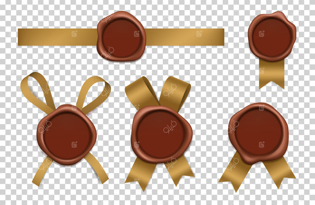 مُهر مومی و روبان‌های طلایی: تصاویر سه‌بعدی واقعی مُهرهای پستی قهوه‌ای با نوارهای مُهر و موم‌شده