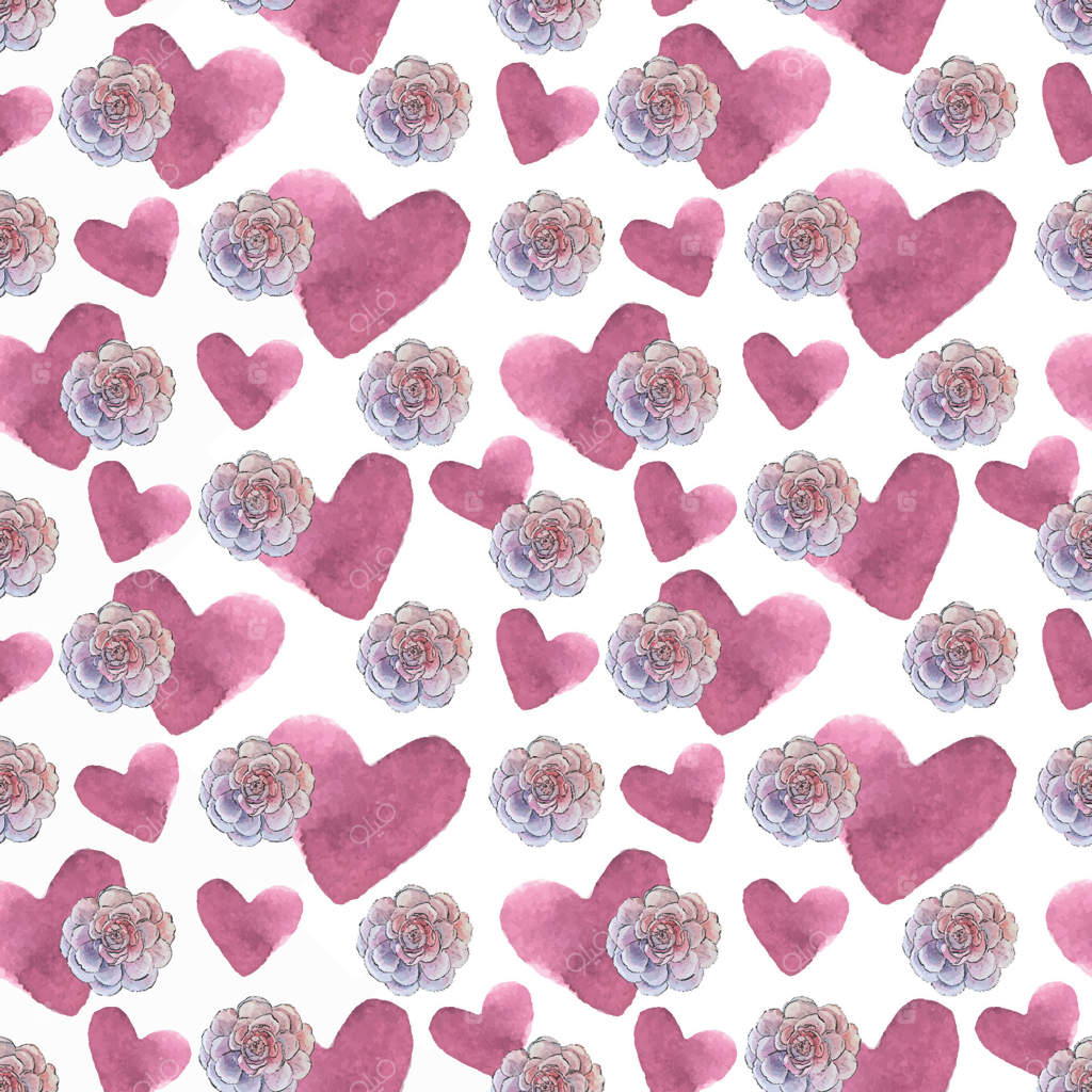 پترن یکپارچه قلب‌های صورتی و گل‌های صد تومانی روی زمینه سفید؛ طراحی ملایم برای پارچه، کاغذ کادو یا کاغذ دیواری. پس‌زمینه گل‌های رز باغچه‌ای صورتی، طراحی دستی.
