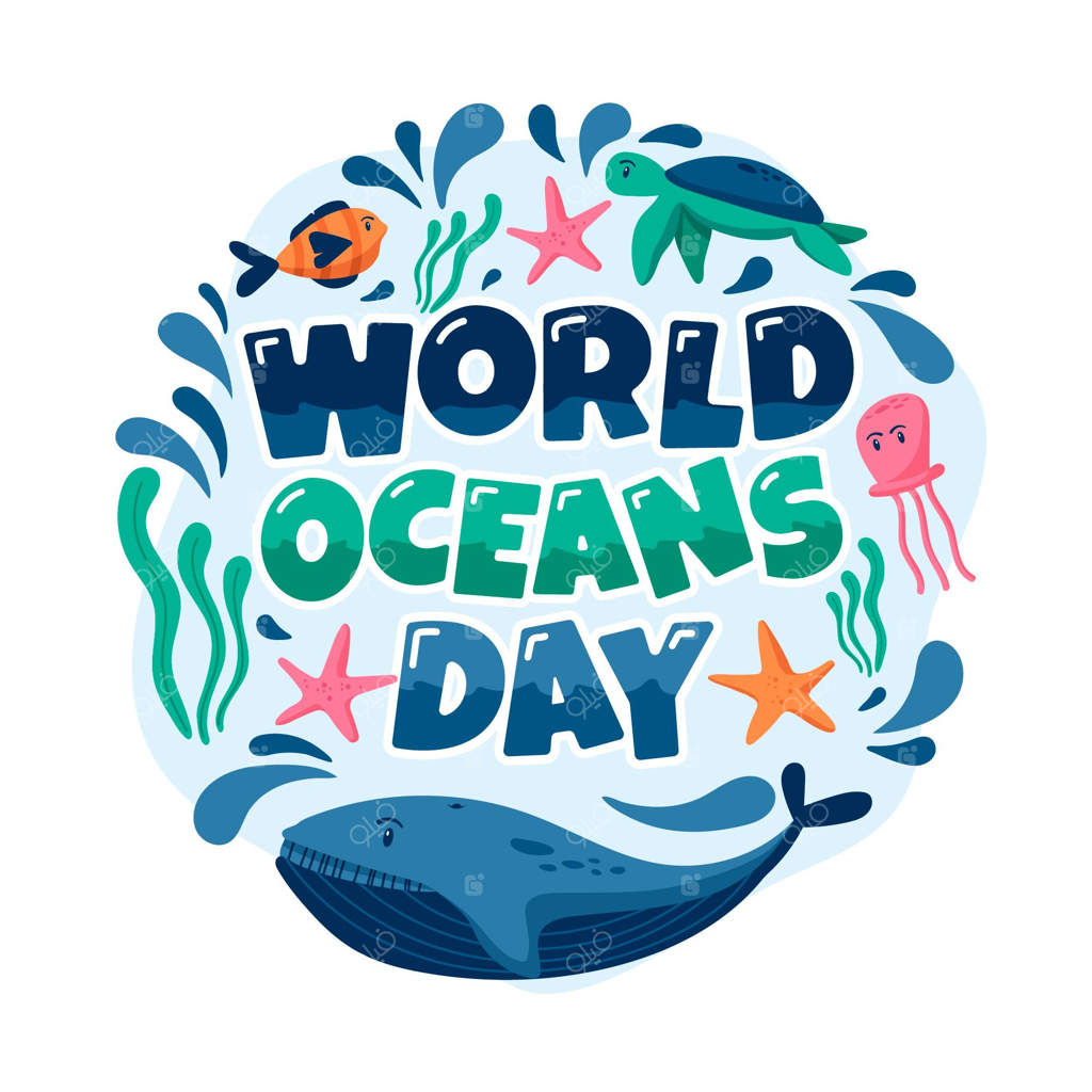 طرح دستی روز جهانی اقیانوس‌ها و مفهوم ماهی‌ها