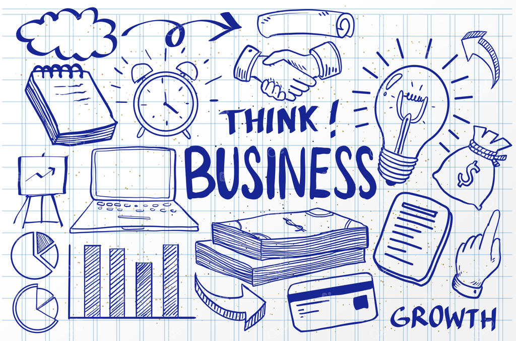 مجموعه آیکون‌های طرح دستی ایده کسب‌وکار؛ تصویر وکتور جدا شده در پس‌زمینه سفید.