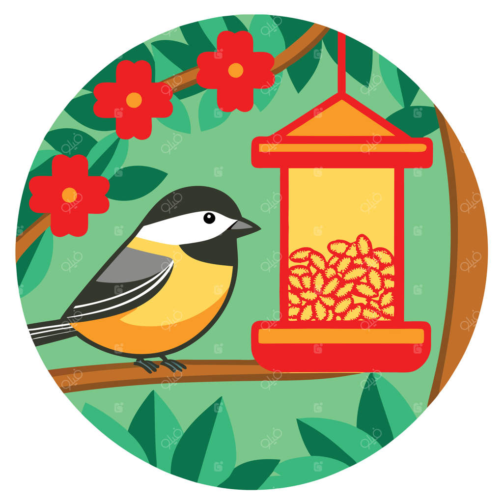 سهره زیبا در باغ بهاری پرجنب‌وجوش کنار غذادهنده پرنده