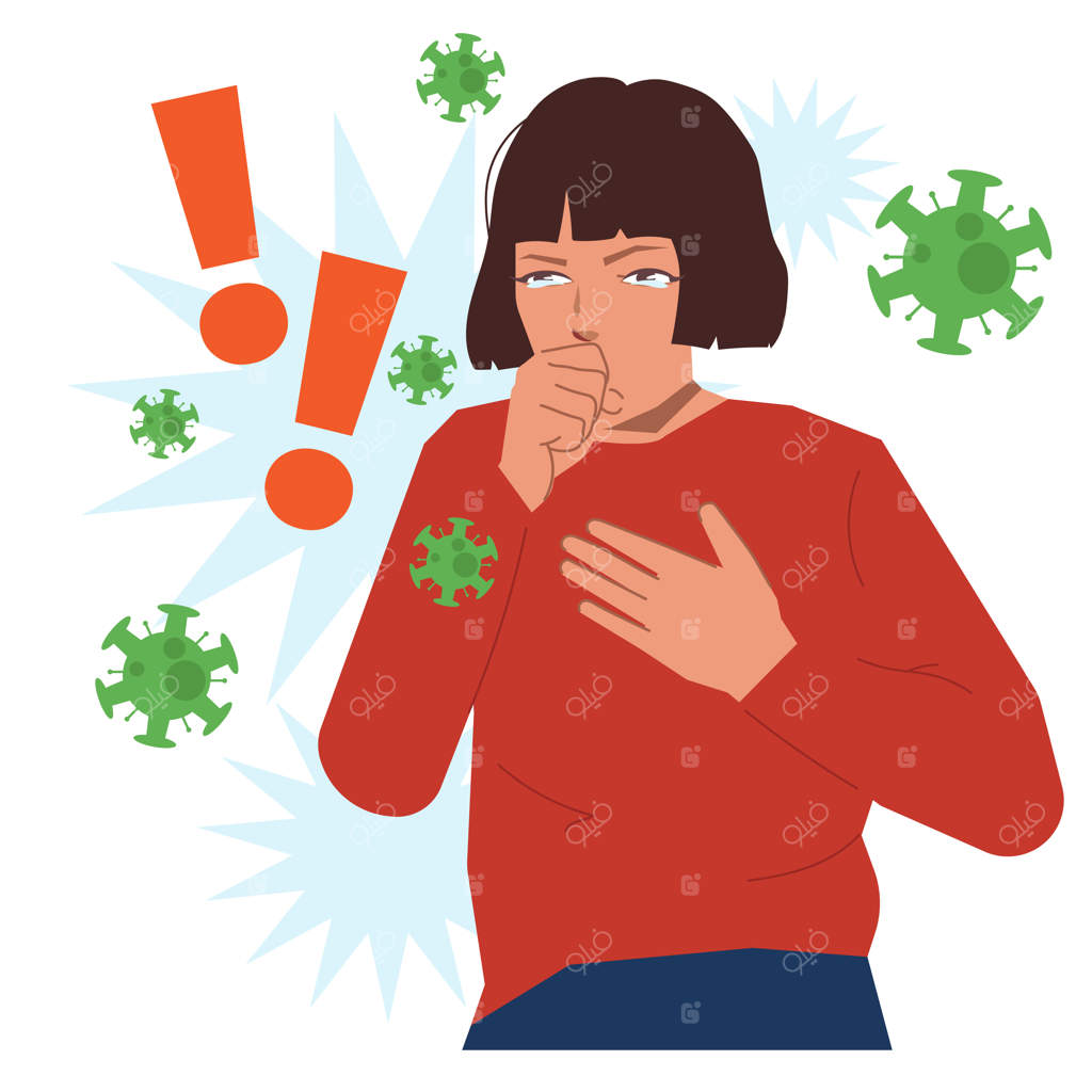 زنی با سرفه شدید و ژاکت قرمز