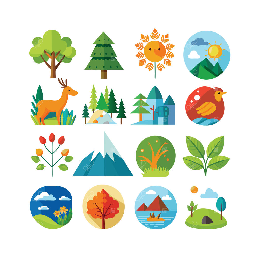 تصویرسازی مجموعه آیکون‌های طبیعت