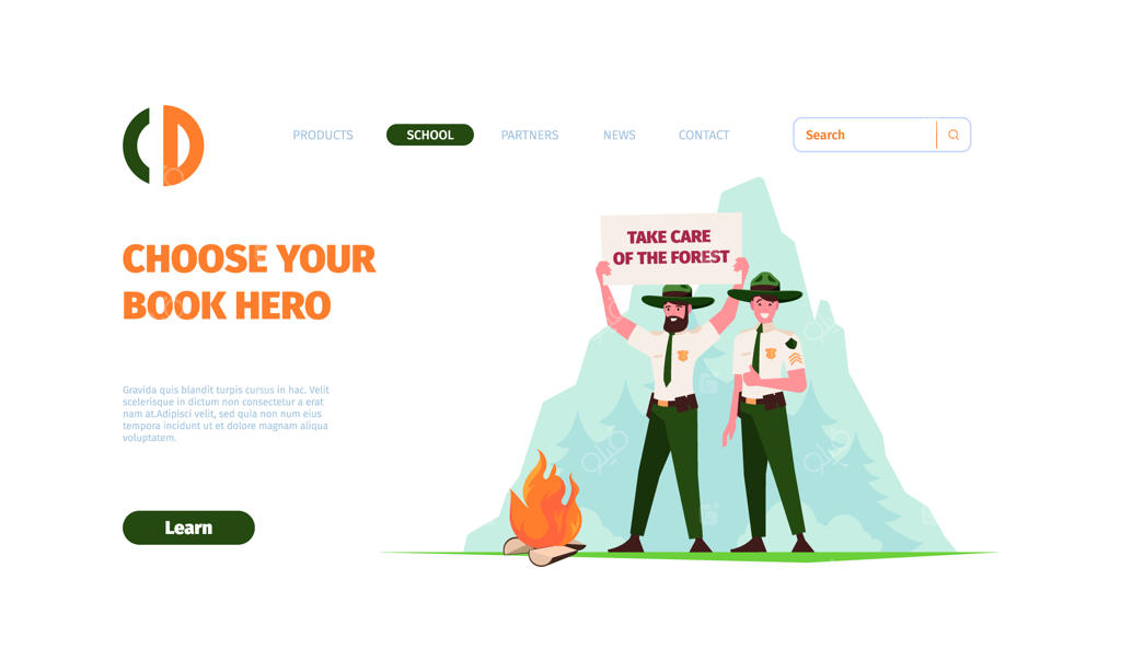 قالب وب سایت وکتوری روشن: ماجراجویی پیشاهنگی و کار در پارک ملی با نگهبانان فضای باز در جنگل و اردو زدن