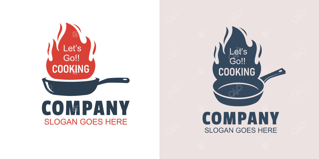 طراحی لوگوی آشپزخانه رستوران سنتی با تابه چدنی قدیمی و آتش: لوگوهای نوستالژیک و کلاسیک