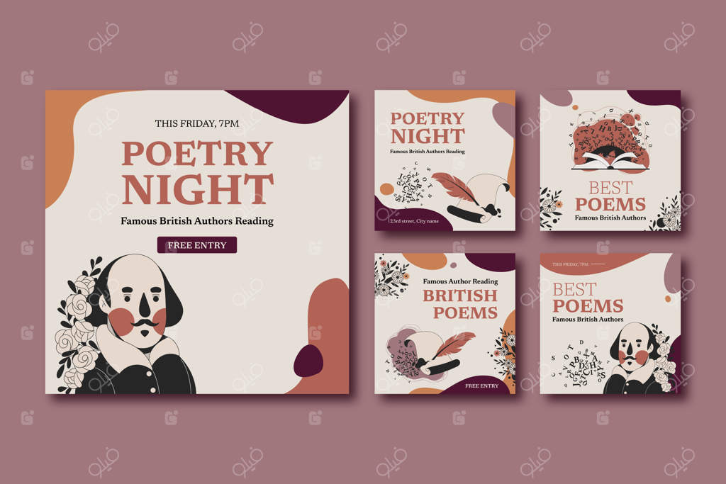 پست‌های اینستاگرامی باشگاه کتاب با طراحی دستی