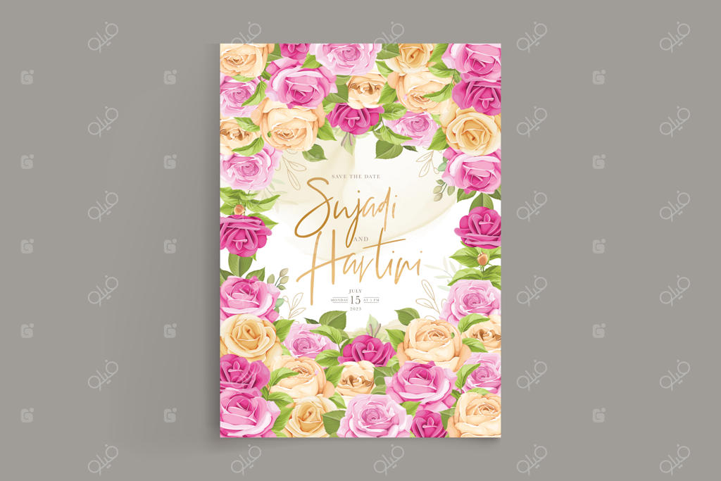 مجموعه کارت دعوت عروسی با طراحی گل رز زیبا