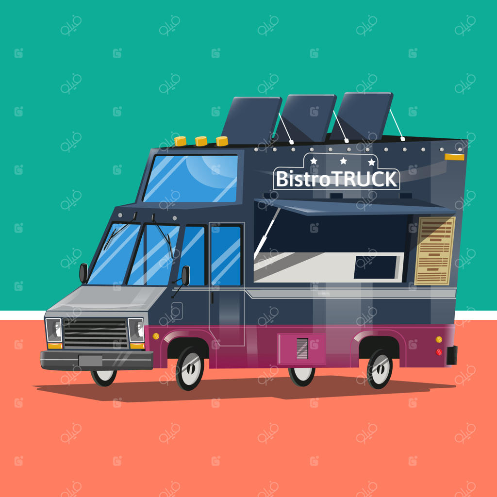 کامیون بیسترو: تصویر وکتور تخت از واگن غذا