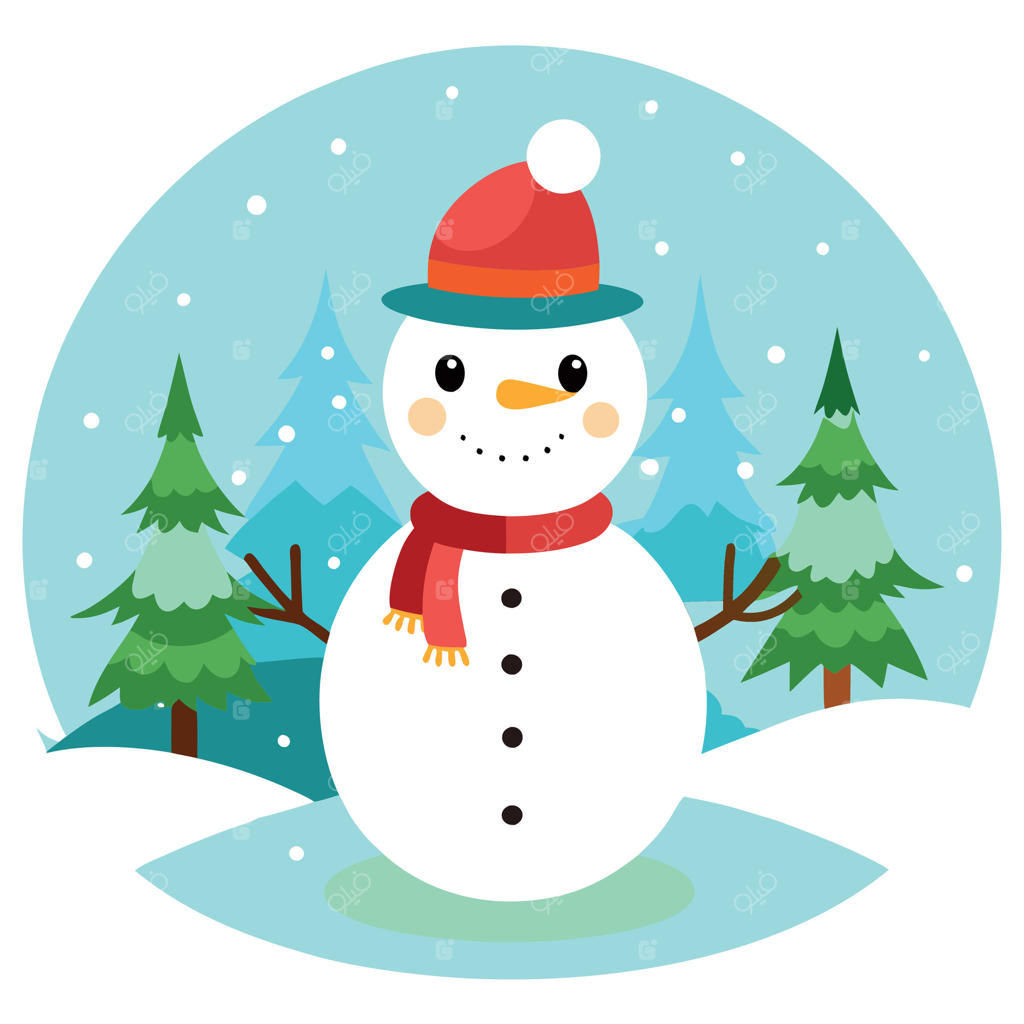 آدم‌برفی شاد در منظره باغ برای کریسمس ایستاده است