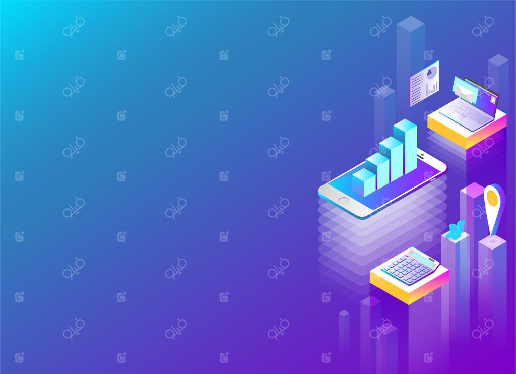 خدمات مالی آنلاین و اپلیکیشن‌ها: تصویر ایزومتریک انتزاعی بر روی زمینه آبی