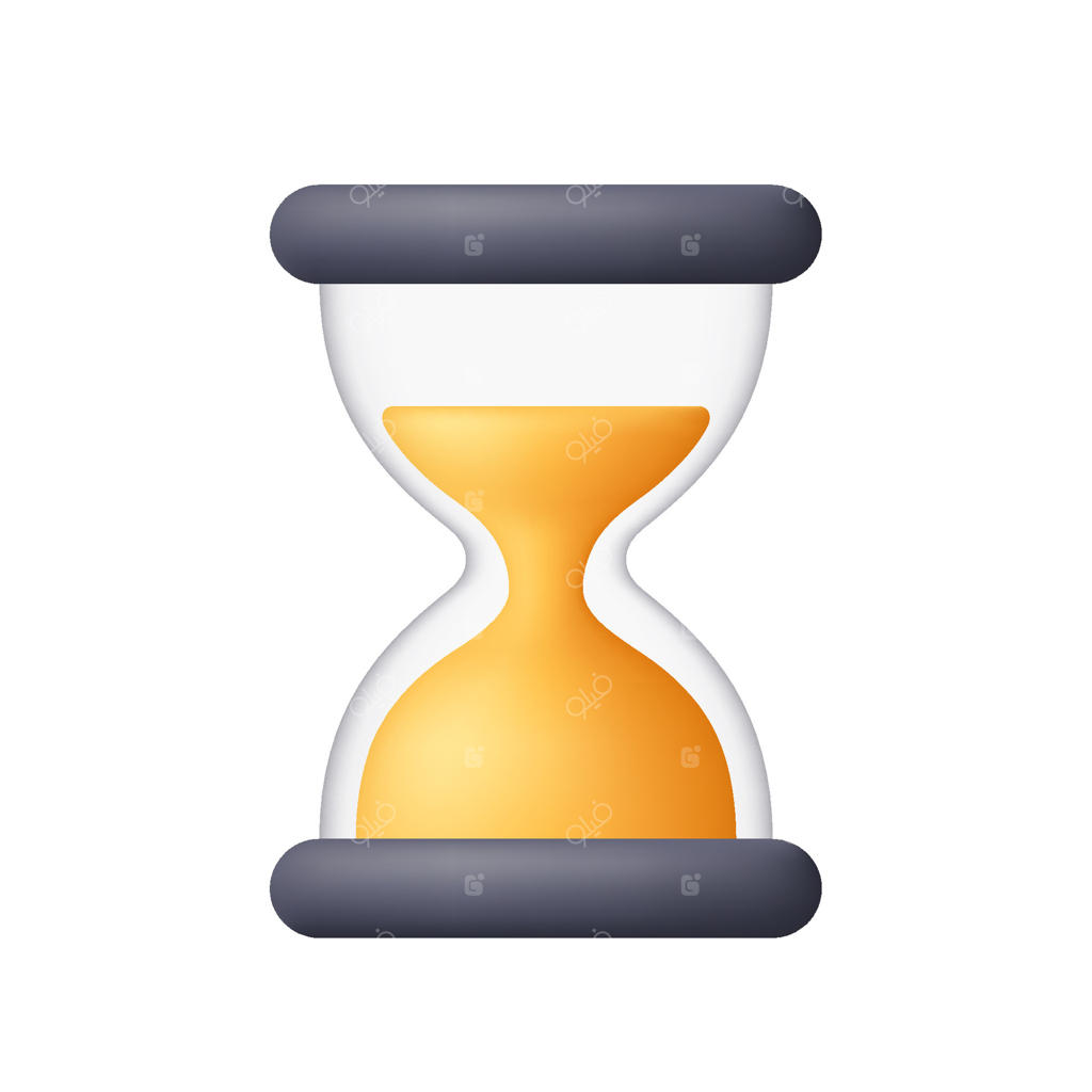 ساعت شنی با شن‌های طلایی - مدیریت زمان و مهلت کاری. آیکون سه‌بعدی به سبک کارتونی.