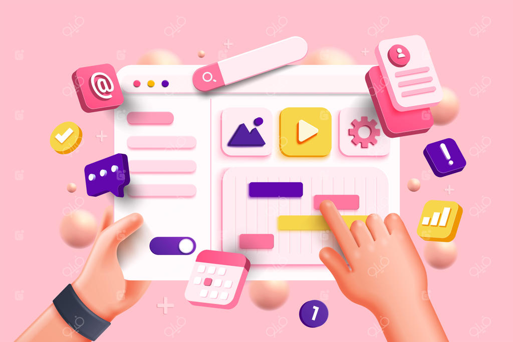 صفحه وب واقعی با داشبورد برای تحلیل داده‌های کسب و کار و بازاریابی دیجیتال و مدیریت اپلیکیشن - تصاویر سه‌بعدی وکتور