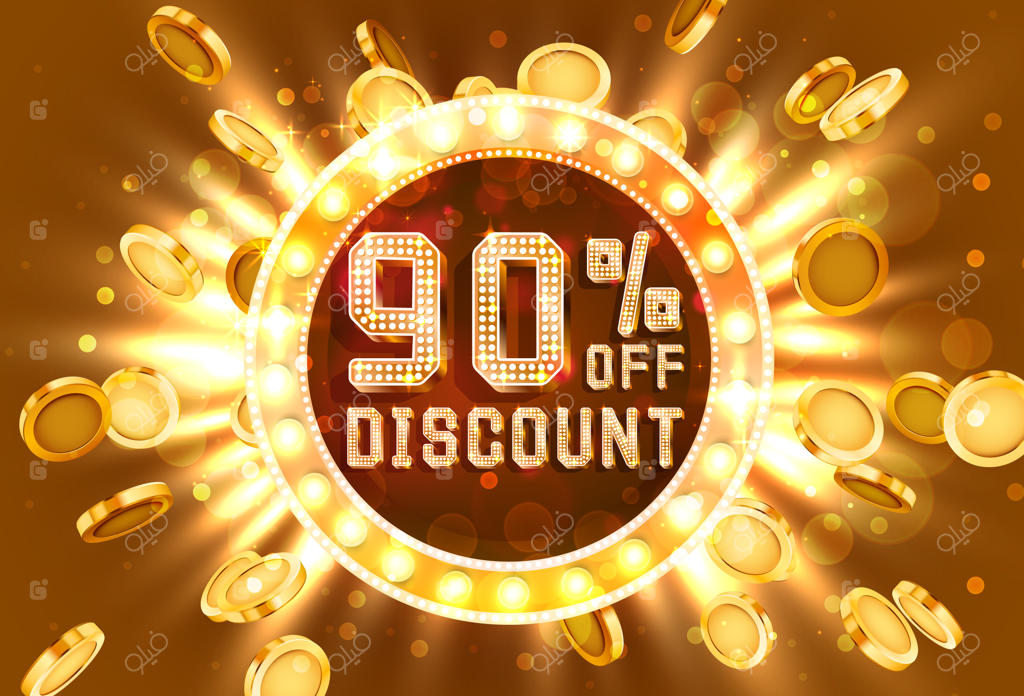 بنر متنی تخفیف ۹۰٪ قاب طلایی - انفجار پول و طلا