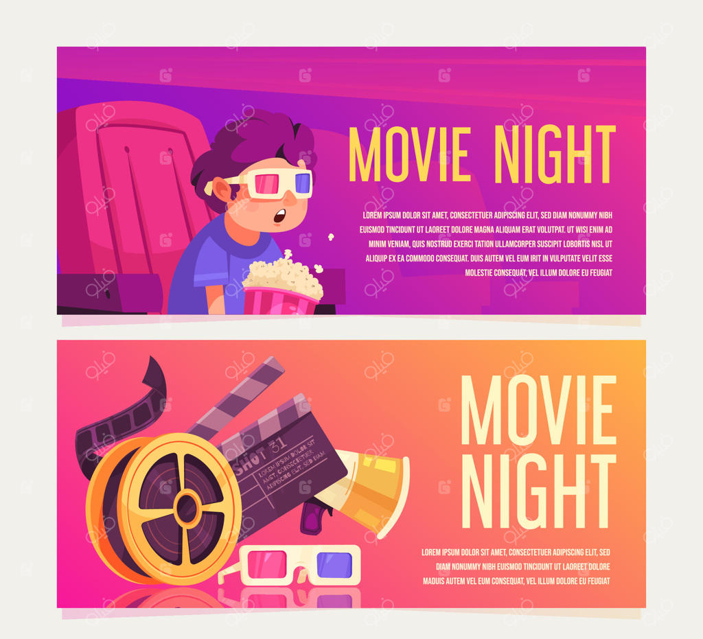 مجموعه دو قالب بنر افقی: ترکیب‌های دستی و مینیمالیستی سینما