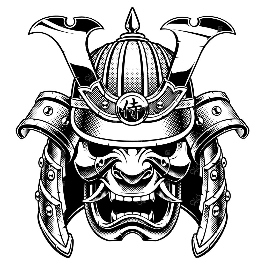 ماسک جنگجوی سامورایی سیاه و سفید