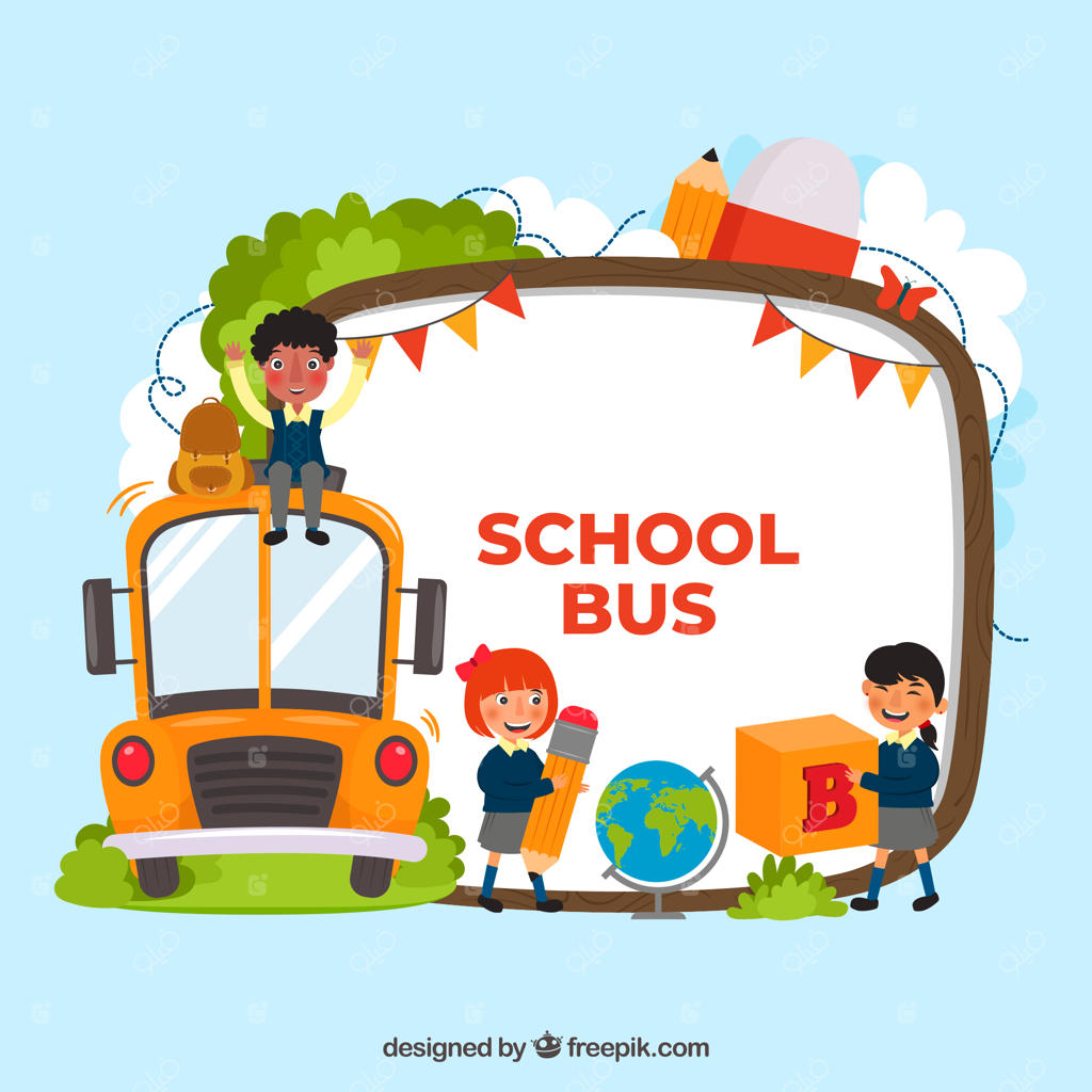 اتوبوس مدرسه و کودکان با طراحی ساده