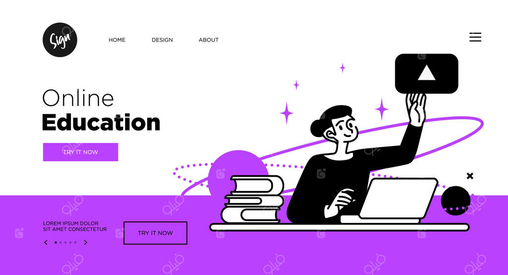 مفهوم آموزش آنلاین: قالب‌های وب برای دوره‌های آموزشی. طراحی به سبک وکتور خطی.