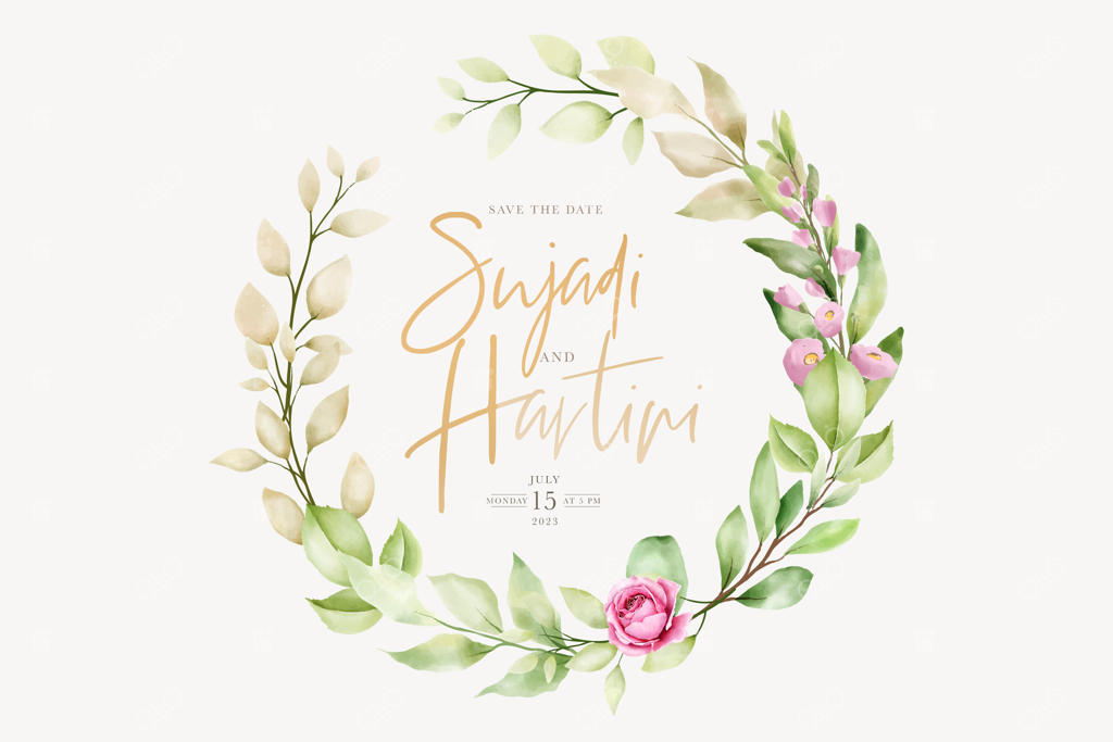 طراحی تاج گل آبرنگی با گل‌ها و برگ‌ها