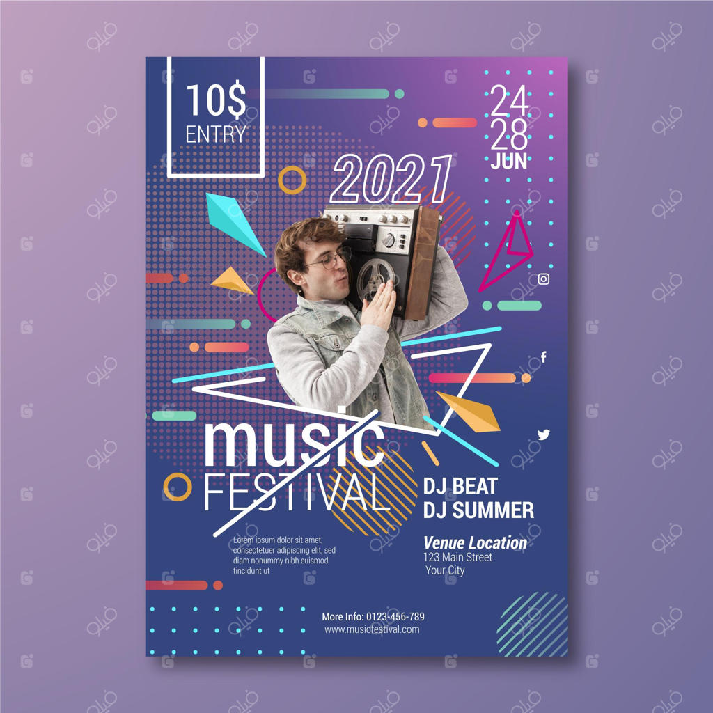 قالب پوستر رویداد موسیقی با عکس