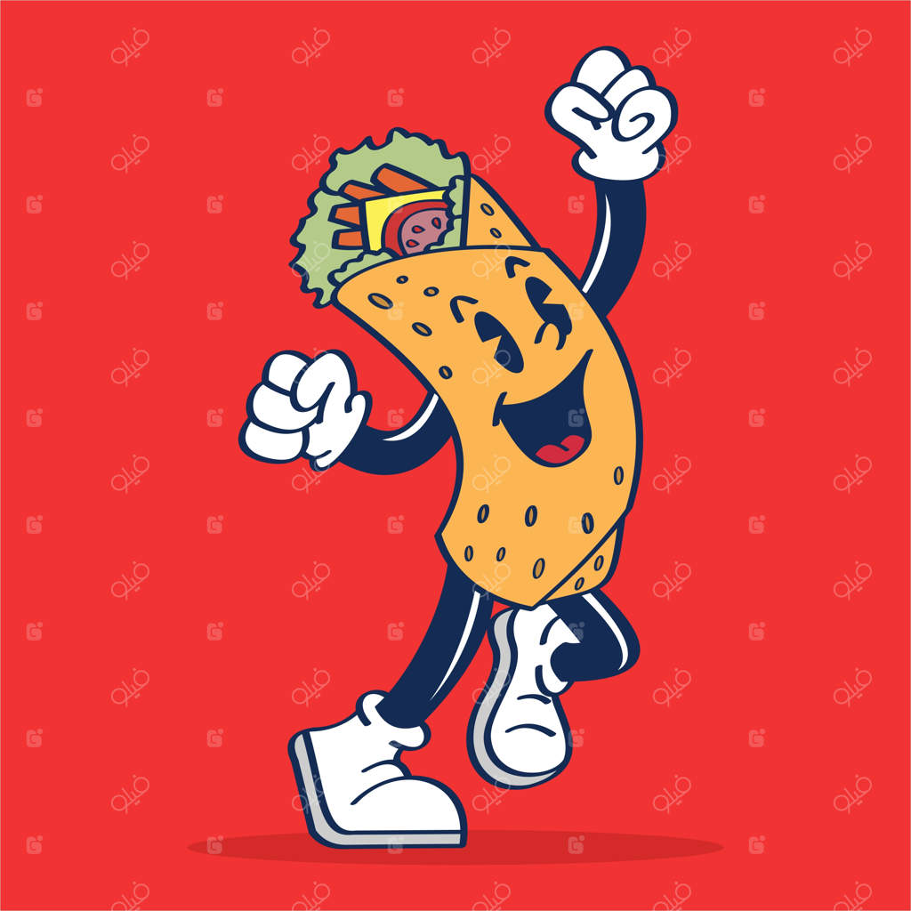 شخصیت کارتونی بوریتو با چهره خوشحال می‌جهد و می‌گوید "هورا" - تصویرسازی دستی