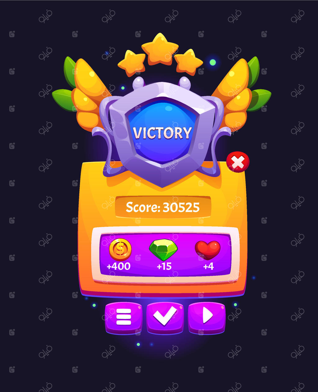 قاب بازی پیروزی، صفحه نمایش امتیاز را نشان می‌دهد