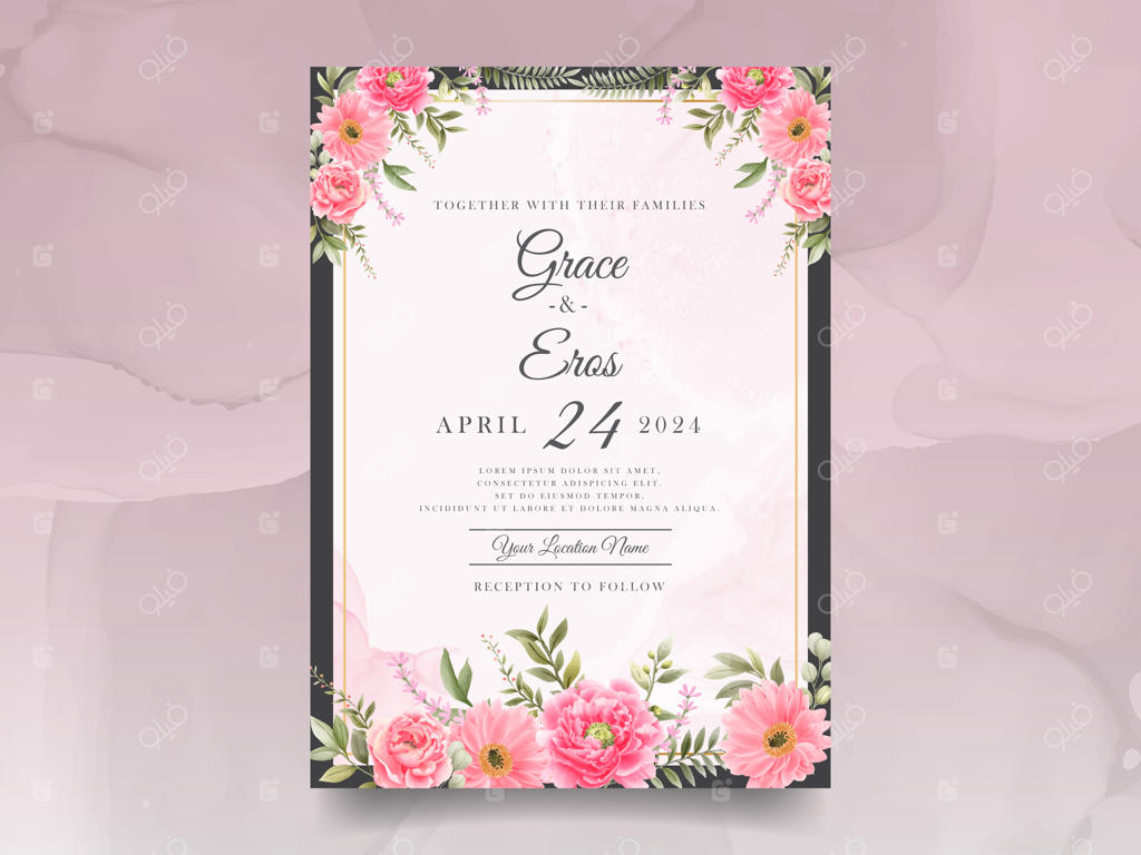 طراحی زیبا برای کارت دعوت عروسی با نقش گل‌ها