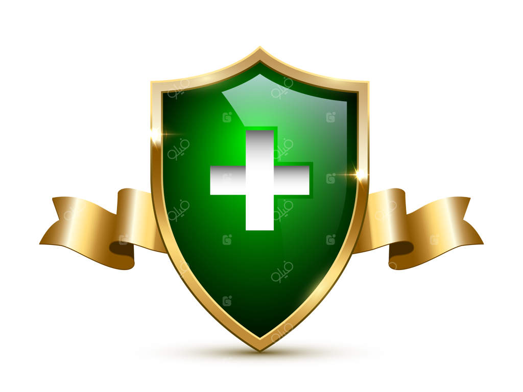 سپر طلایی شیشه‌ای با قاب طلایی و نشان صلیب و روبان طلایی ویژه وسایل پزشکی یا دارویی