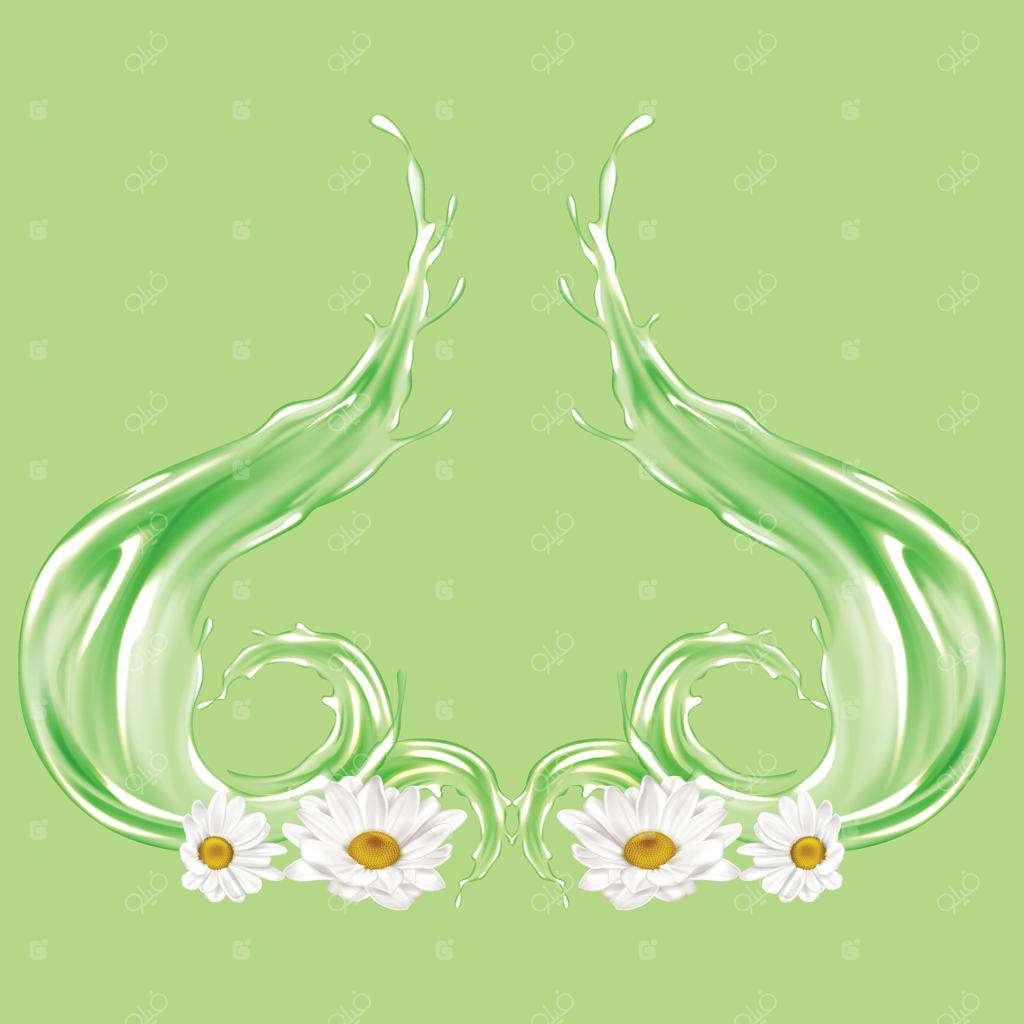 مجموعه پاشش و قطرات آب نیمه‌شفاف با طرح گل و رنگ آبی روشن در پس‌زمینه شفاف