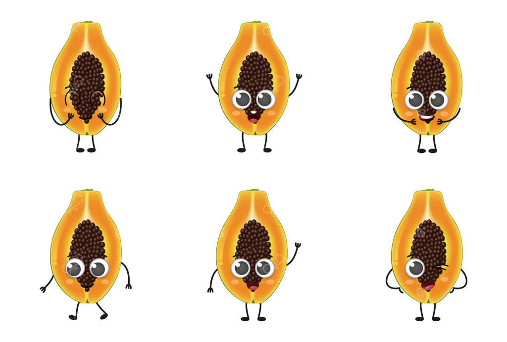 مجموعه شخصیت‌های کارتونی بامزه پاپایا در پس‌زمینه سفید