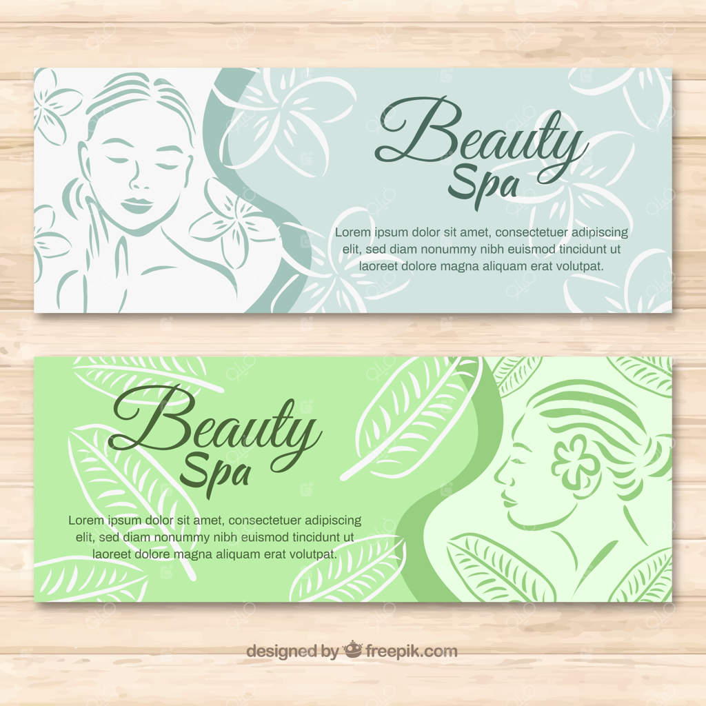 مجموعه بنرهای مرکز اسپا با زنی آرام و ریلکس