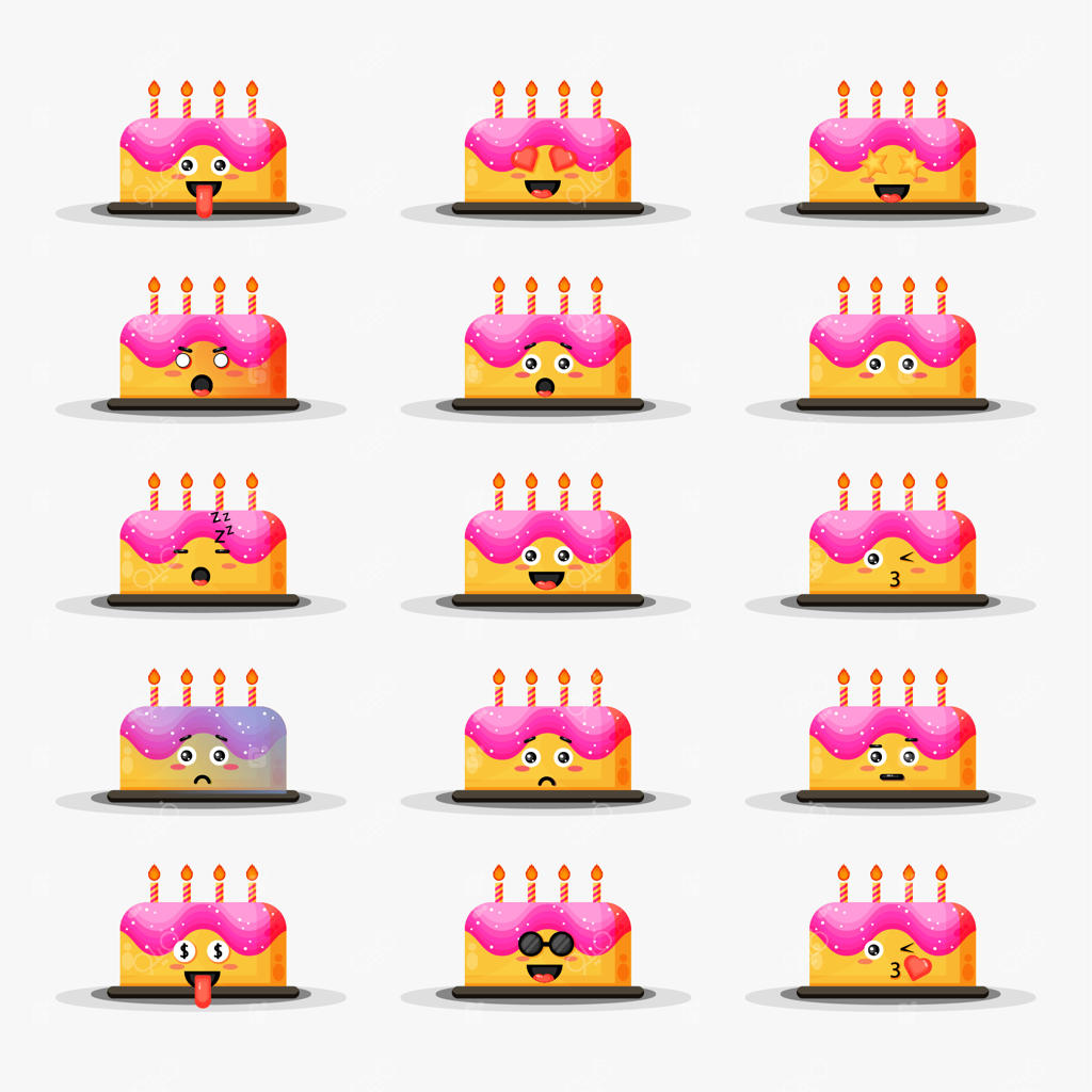 کیک تولد بامزه با مجموعه‌ای از شکلک‌ها