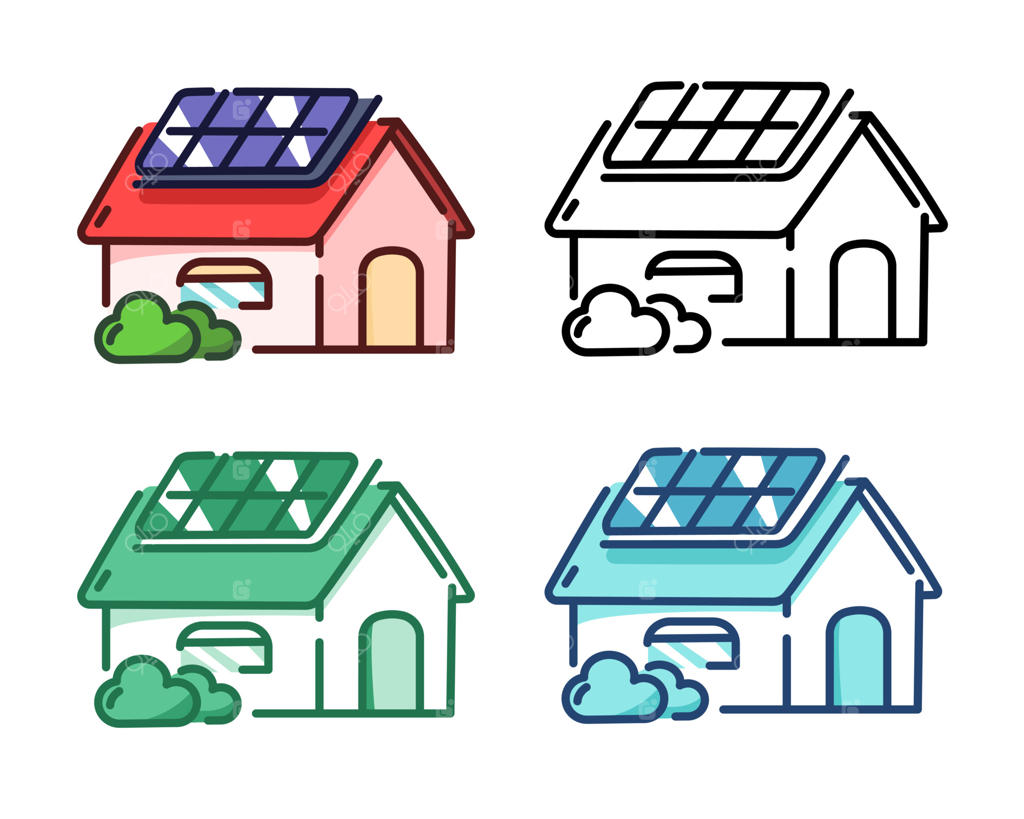 نمادهای خانه خورشیدی - مجموعه آیکون‌های رنگی برای سیستم برق پاک و خورشیدی شهری و خانگی