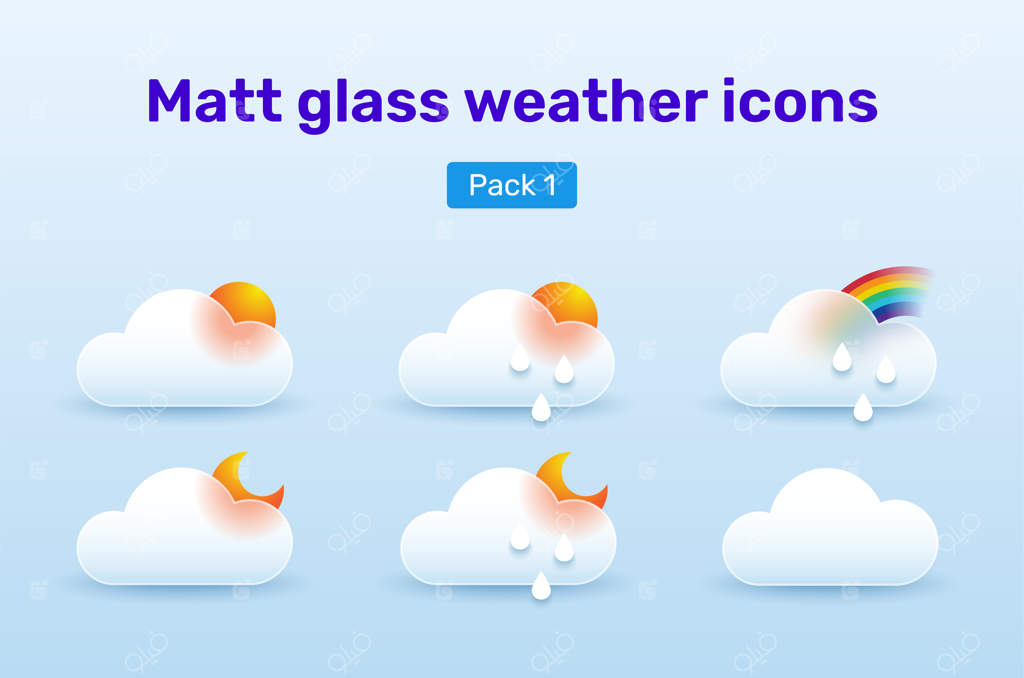 مجموعه آیکون‌های آب و هوا به سبک گلس‌مورفیسم - بسته ۱