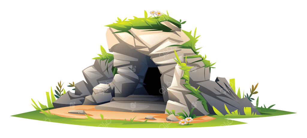 غار سنگی پوشیده از خزه و گل‌ها - تصویر برداری کارتونی