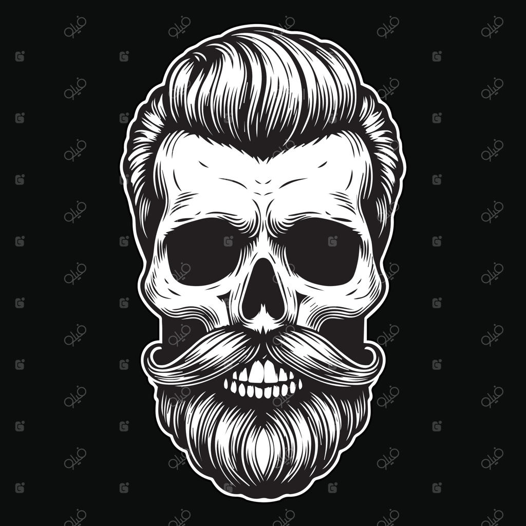 نقاشی جمجمه آرایشگر هنری تاریک به صورت سیاه و سفید