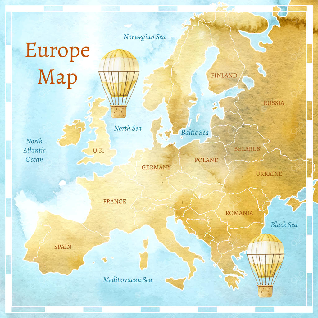 نقشه آبرنگی تصویر قدیمی اروپا