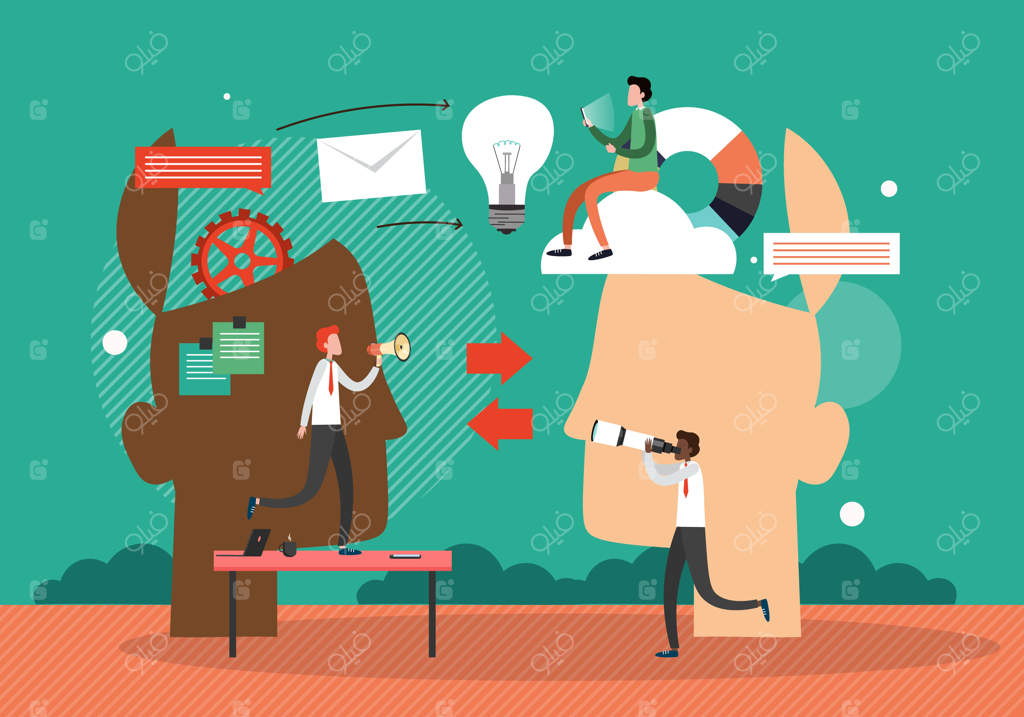 تبادل ایده‌ها و دانش، مفهومی از تعامل فکری. مکانیسم فرایند تفکر در ذهن‌های باز.