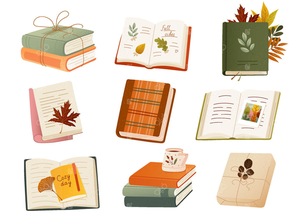 کتاب‌ها و دفترهای زیبا با طرح پاییزی به صورت فایل وکتور