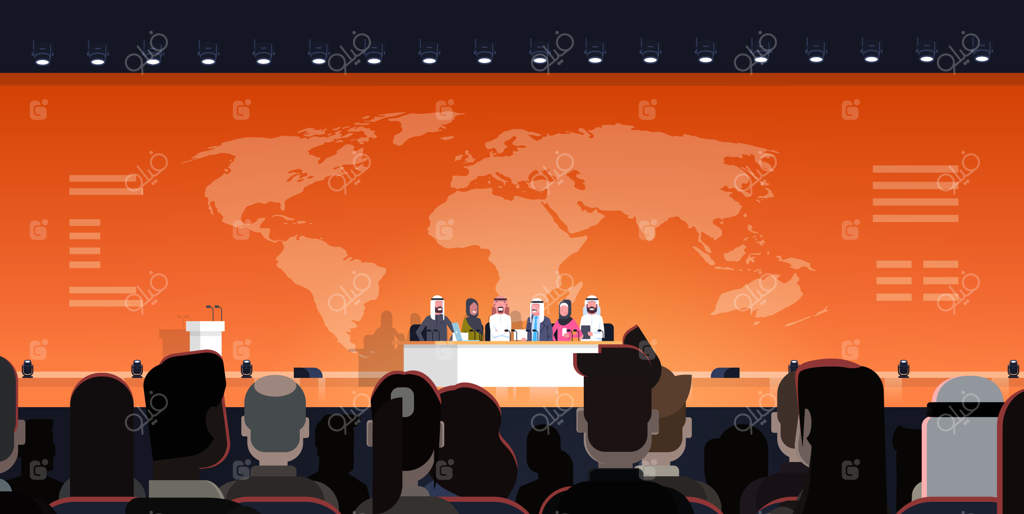 جمعی از تاجران عرب در کنفرانس: مصاحبه و مناظره عمومی درباره نقشه جهانی در دیدار رسمی سیاستمداران عرب