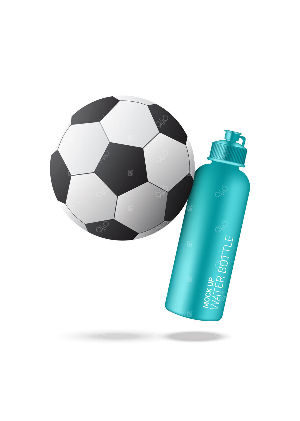 بطری شیکر آب سه‌بعدی واقع‌گرایانه با طرح جام جهانی فوتبال در مجموعه‌ای روی زمینه سفید