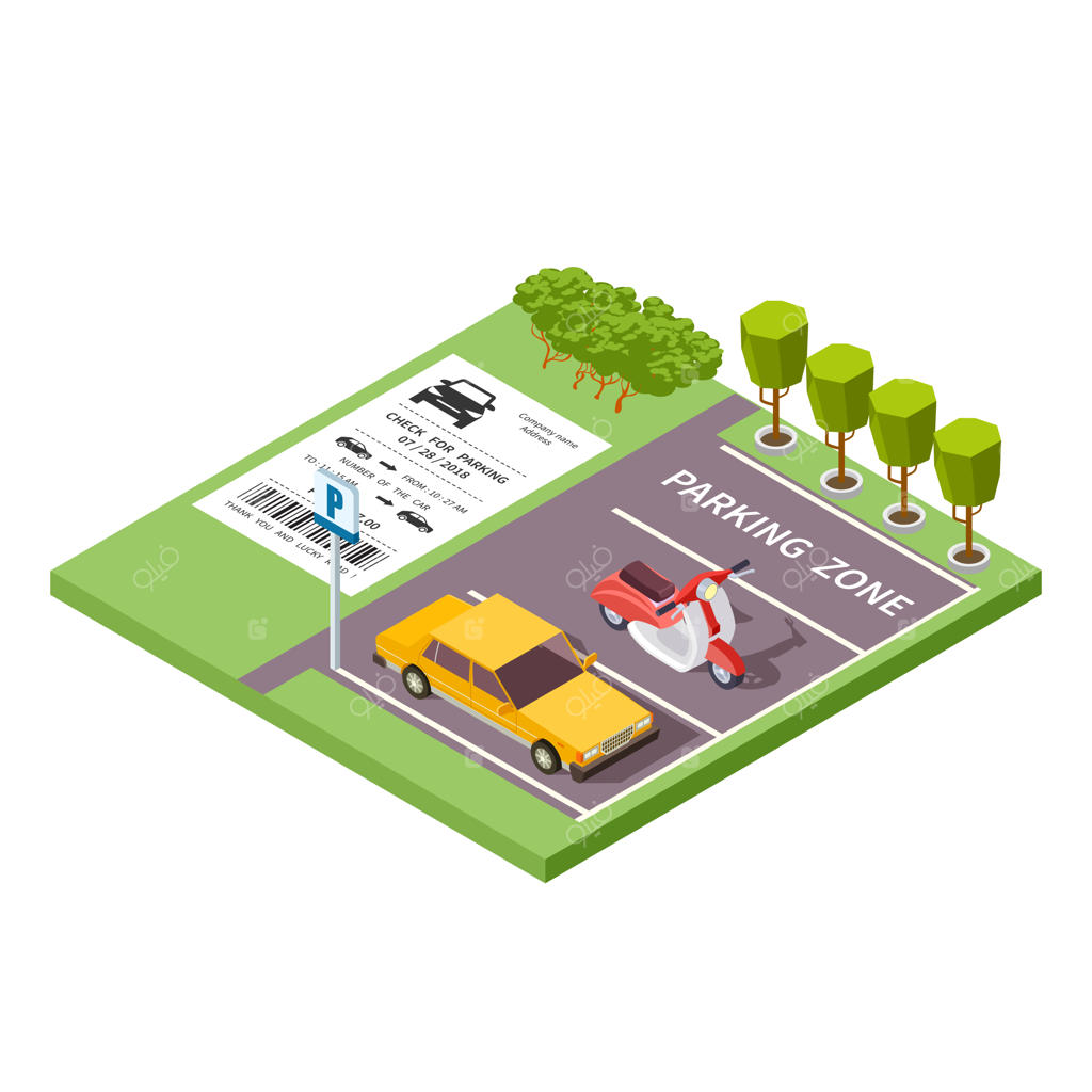 تصویر ایزومتریک سه‌بعدی از منطقه پارکینگ خودرو