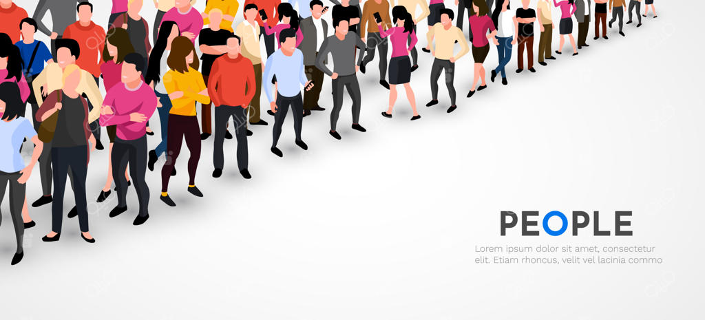 مفهوم جمعیت: گروه بزرگی از افراد در پس‌زمینه سفید