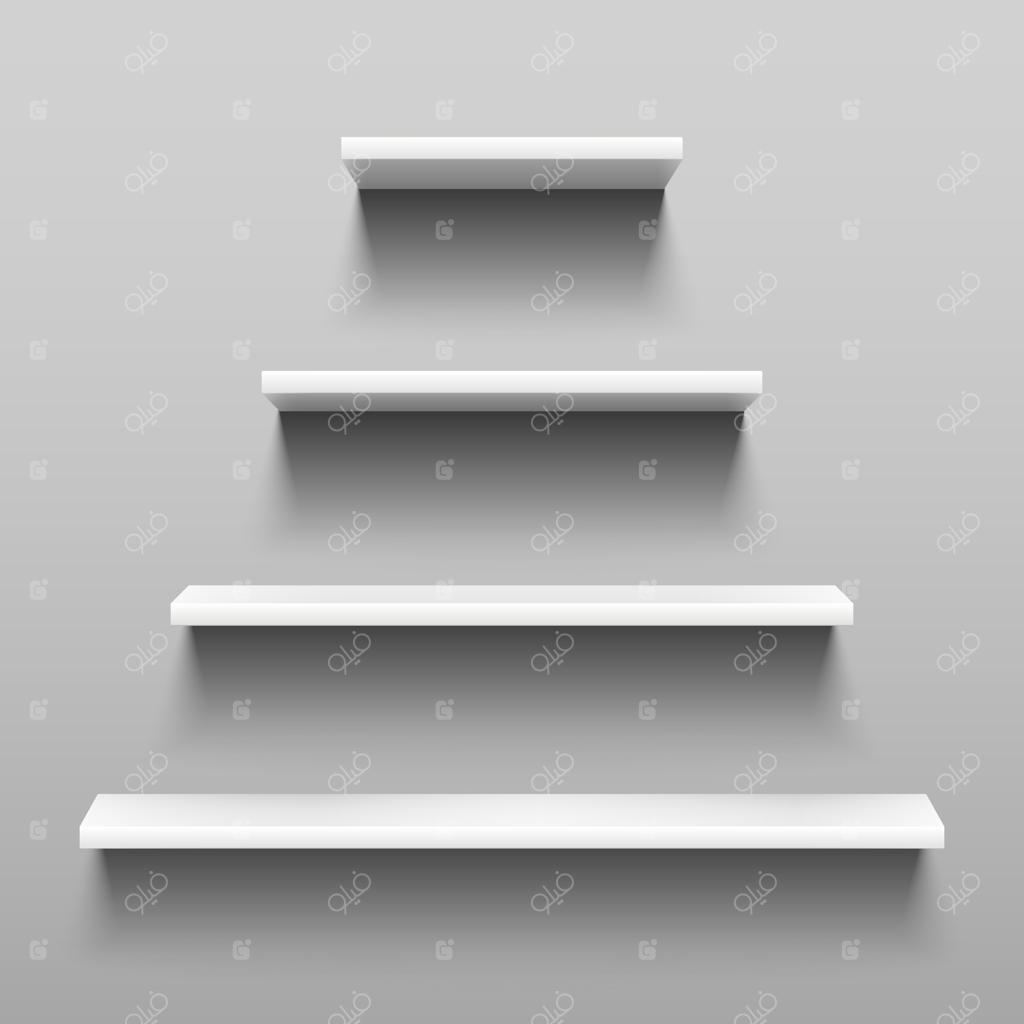 قفسه‌های ساده روی دیوار سفید برای طراحی دکوراسیون داخلی