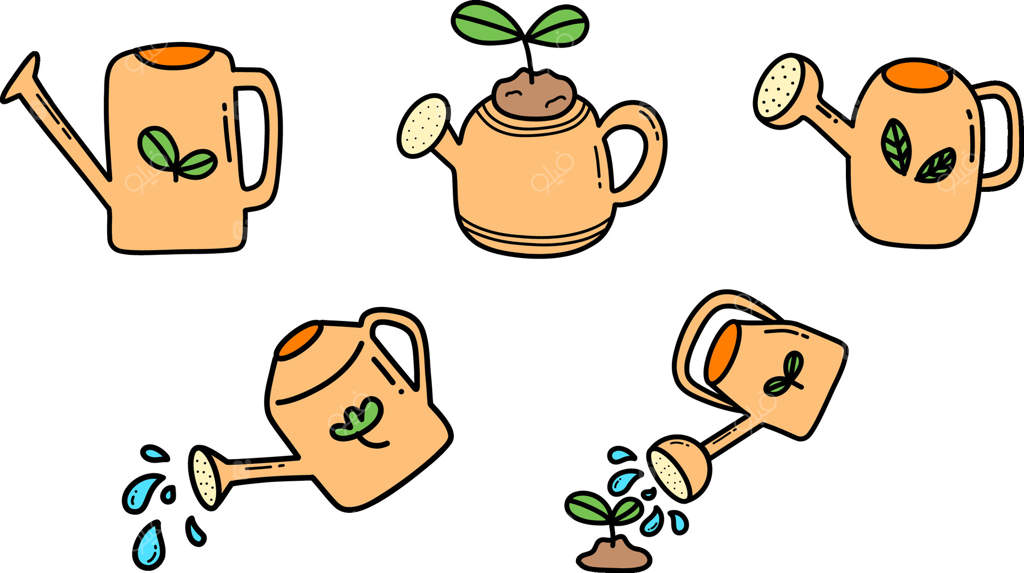 آبپاش در باغ، آبپاش کارتونی، ابزار باغبانی، مفهوم رشد، توسعه بهتر، مفهوم محیط زیست، نجات جهان.