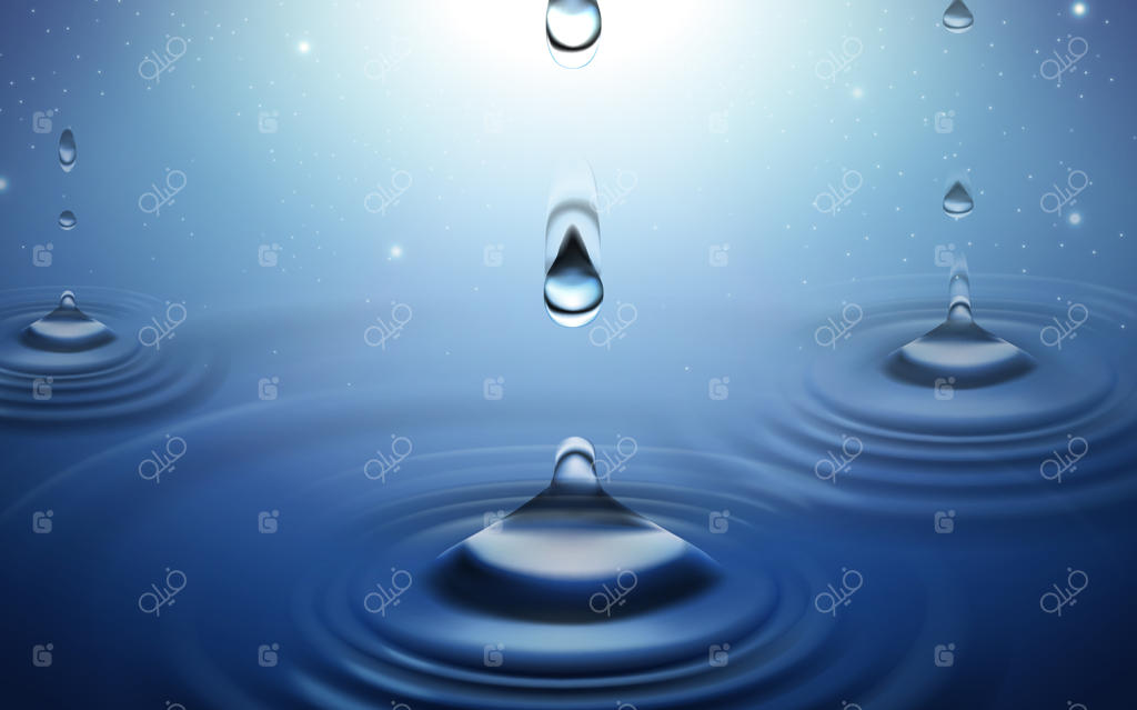 پس‌زمینه آبی با قطرات آب و امواج - تصویرسازی سه‌بعدی